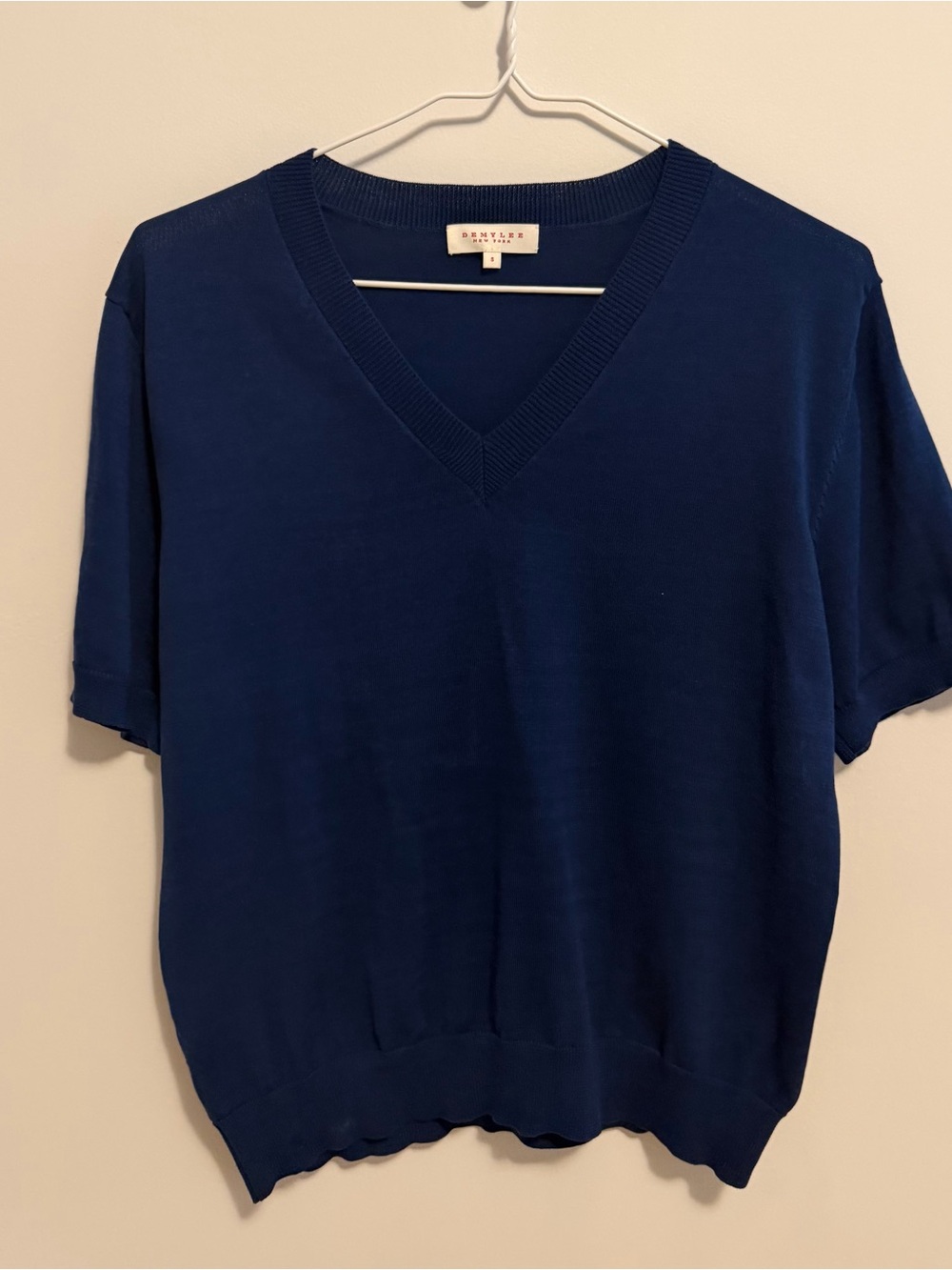 Demylee New York Blue V-Neck Short Sleeve Sweater